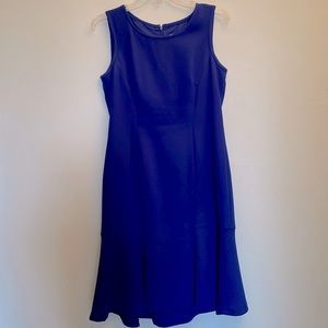 Blue Kasper ruffle hem sleeveless dress